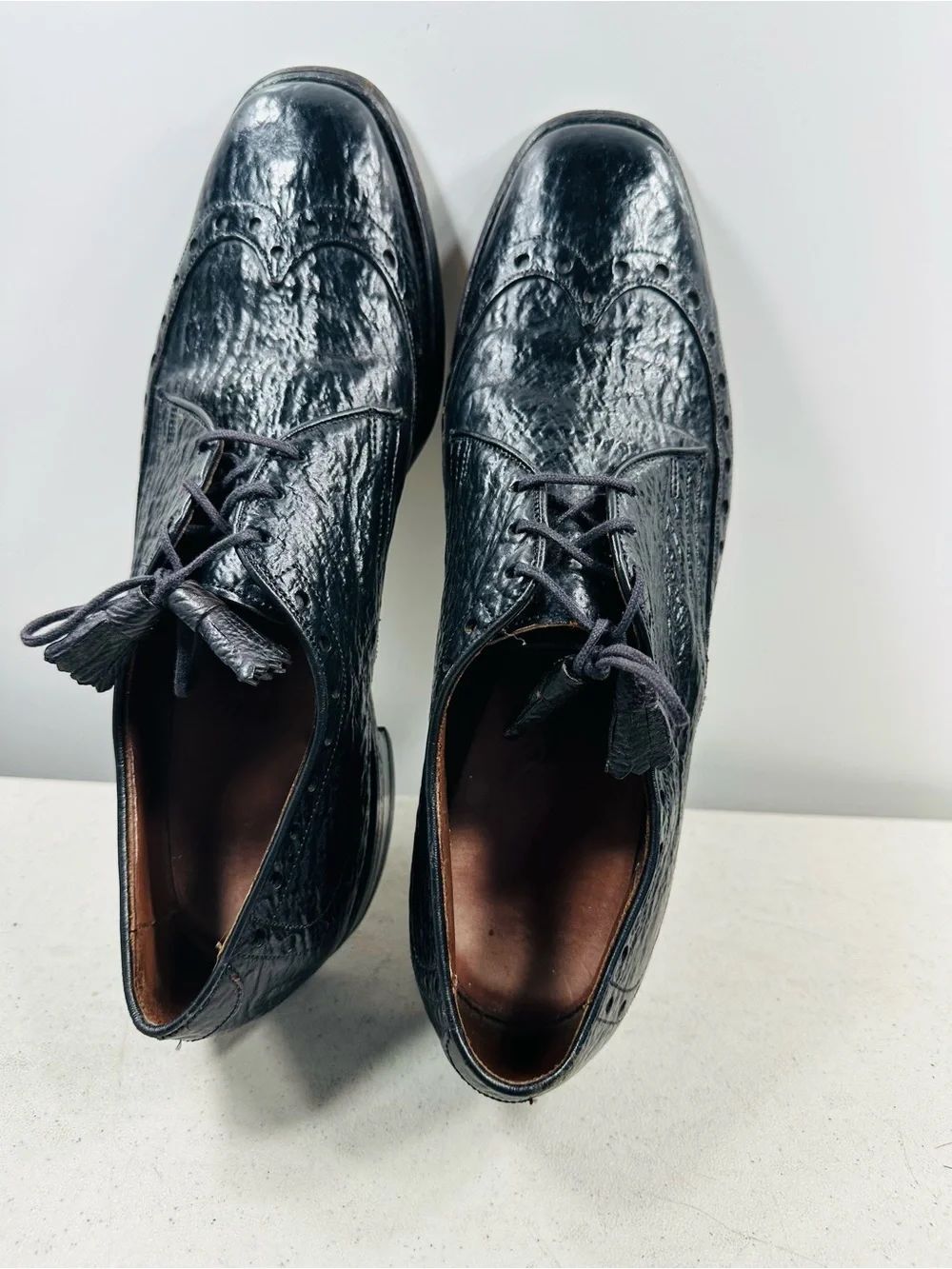 Allen Edmonds Black Textured Leather Wingtip Oxfords - Picture 5 of 7